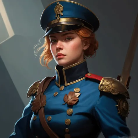 a close up of a woman in a uniform with a sword, alexandra fomina artstation, inspired by Aleksandr Gerasimov, rpg portrait concept art, astri lohne, detailed character portrait, valentina remenar, character concept art portrait, a portrait of the characte...