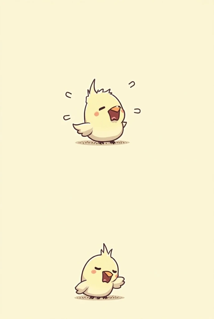 chibi style, Two-panel comic strip, Dot Halftone,    flat color , Sneezing cockatiel, eyes closed ,Runny nose is scattered,