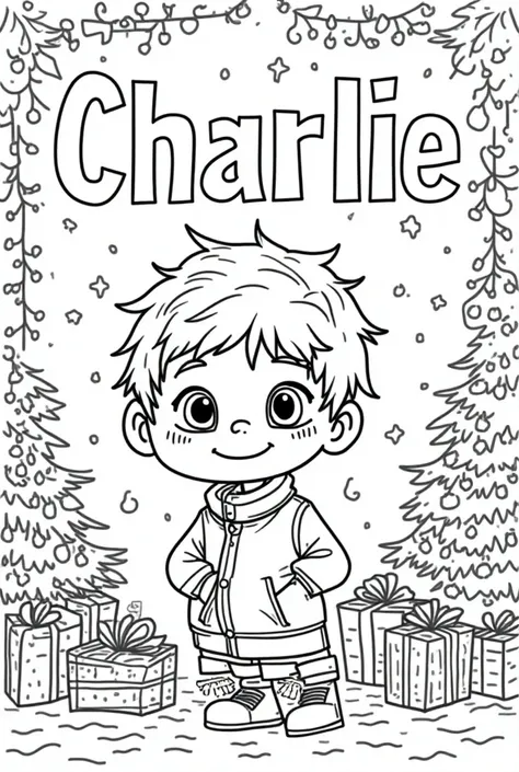 Christmas coloring page inserted the first name Charlie 