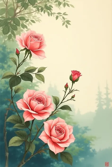 Do an japanese traditional painting of roses in the shade 