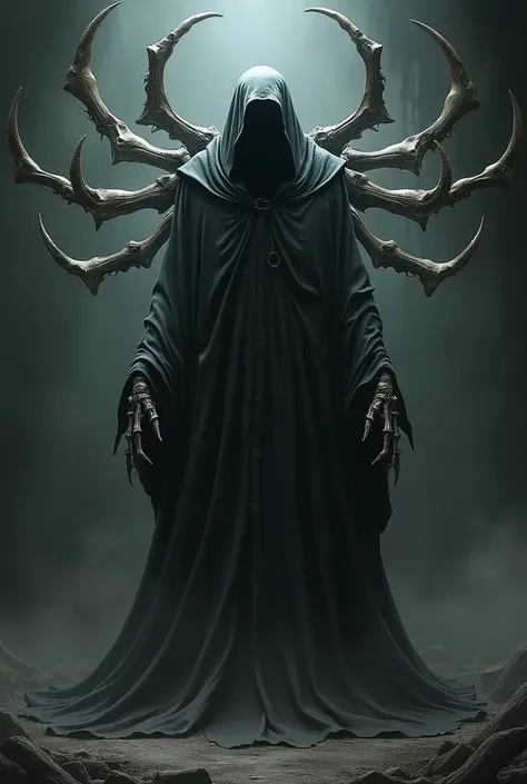  and has a lot of bones attached to his back　The grim reaper that appears in the final boss of the game 　 who wears a large robe 　High image quality