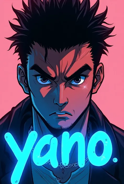 Head Of A Man Manga With Yanou Writing Underneath In Neon Blue Recent