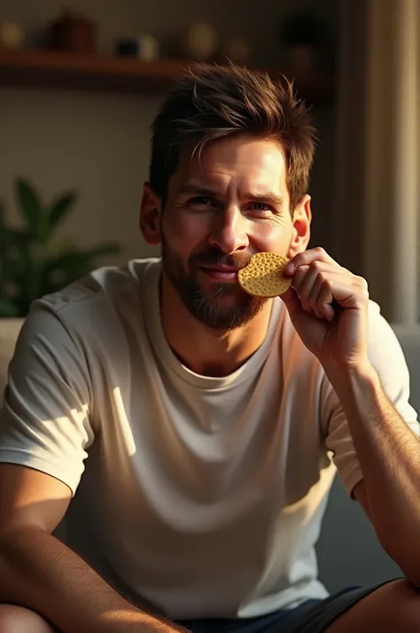 Make a picture of Messi eating a cracker