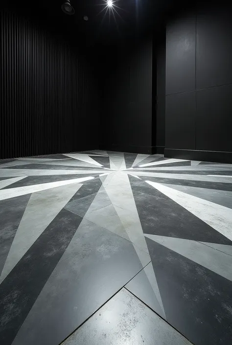 Nightclub with a constructivist dance floor in the dark, a grey ,  dance floor in muted colors with geometric divisions and vertical and horizontal lines