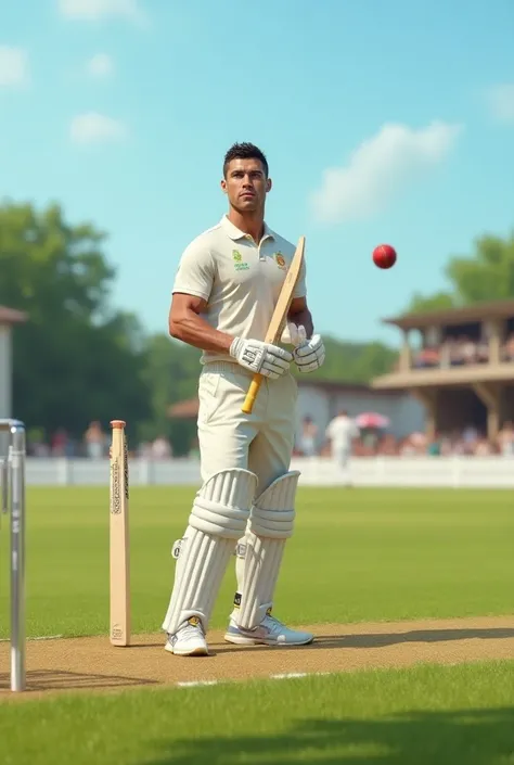 Ronaldo playing cricket 
