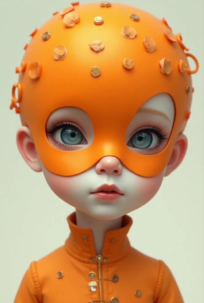 Illustration of a doll wearing a tangerine mask