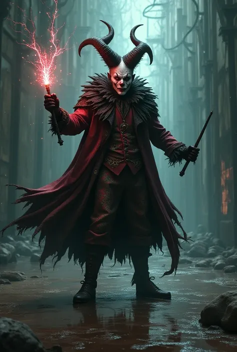 The Demon Lord of Mirrors fights by copying players abilities　 has a magic wand　clown clothes　