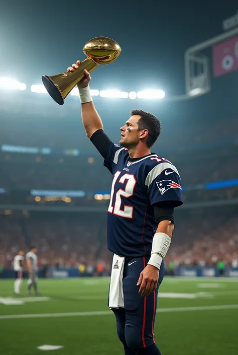 Tom brady as 199th pick holding vince Lombardi trophy.