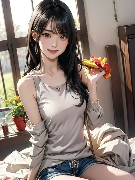 High image quality , 8k, Best Quality,  Details, Semi-realistic animations , 3d anime style sex  ,  Smooth Animated CG  ,  one girl playing pranks ,  A 20-year-old Japanese woman  , slim, modeling, Shiny black hair,  Detailsな顔, Beautiful and  Details,  gro...