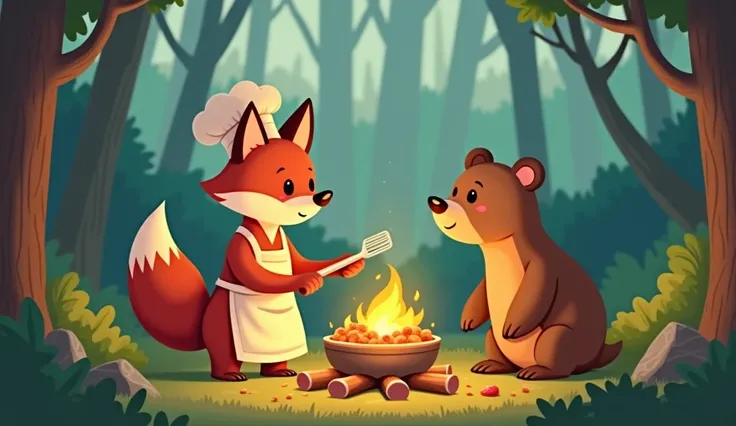 Fox cooking to bear