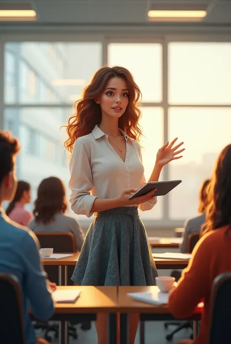 Young female teacher giving a lecture