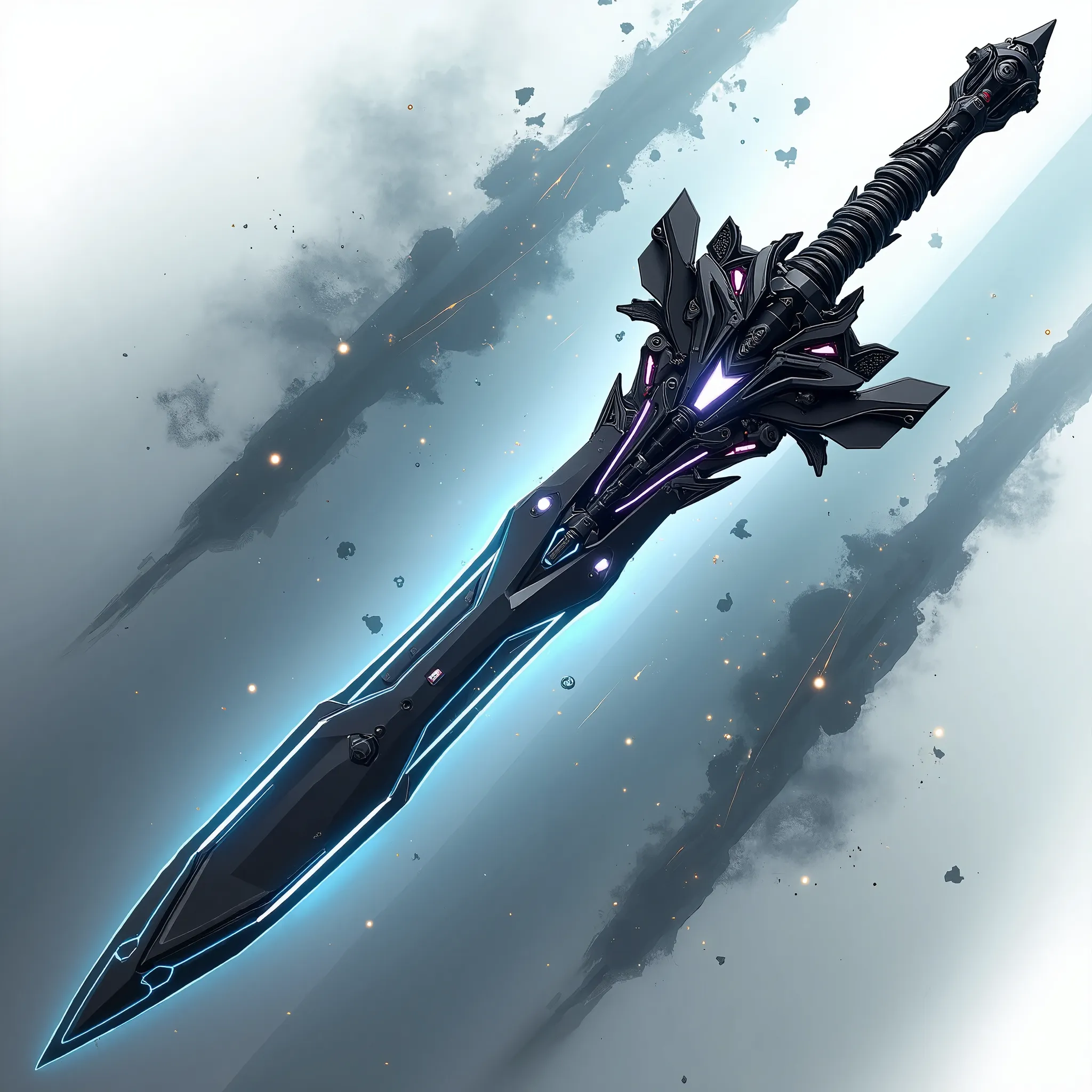 (masterpiece:1.2, best illustration,super detailed),(cyberpunk sword design drawing based on black:2.0),(beam sabre:2.0),(lights...