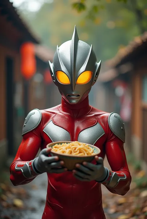  Diga Ultraman on Earth shines, Carrying a bowl to eat noodles ，Very tired look