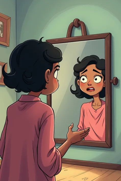 The black ugly Pakistani woman was afraid to  look in the mirror cartoon character 