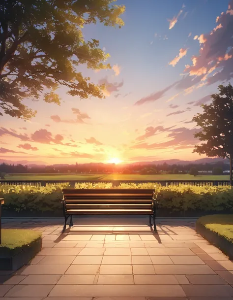  college campus、landscape、bench、sunset、scenery