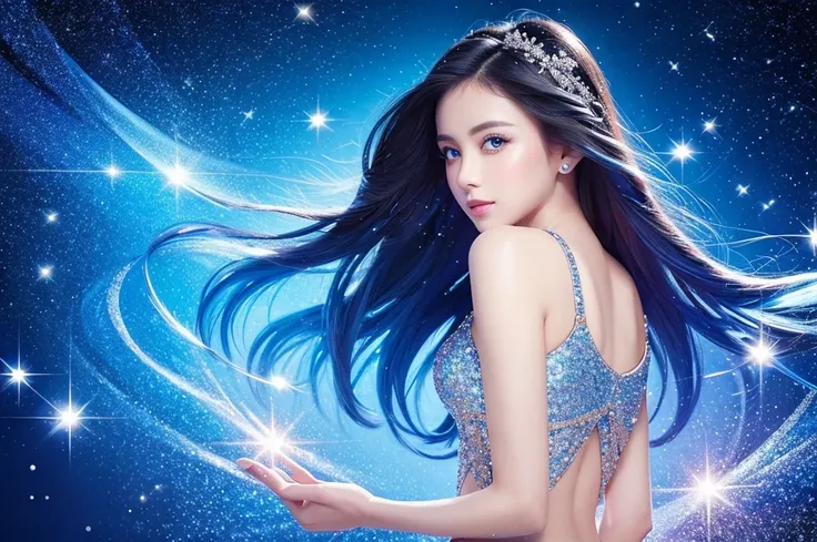 (( best quality)), ((masterpiece)),background,blue, glitter,Sparkle,beautiful,High image quality,back ground