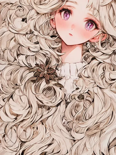 Absurd, masterpiece, Best Quality,  bright color, Woman with beautiful face , Beautiful Hair ,  webtoon characters , anime eyes,  dress, White background、sketch、There is a lot of white space, Flower Hair Ornaments