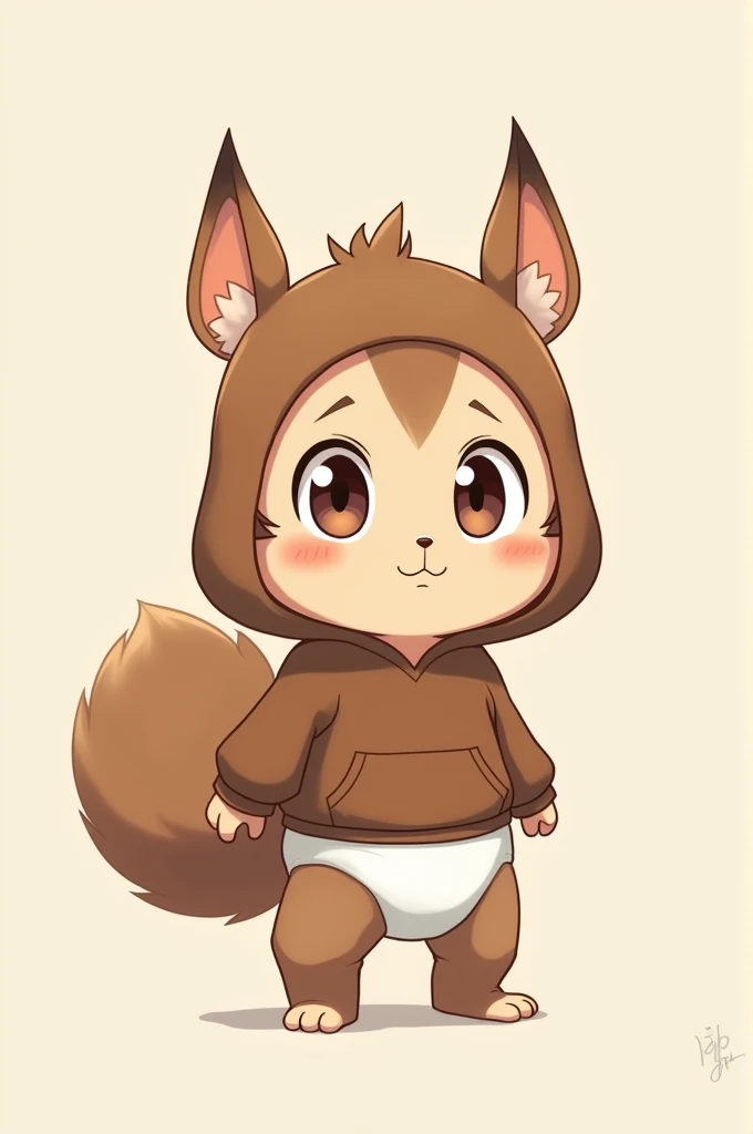 Anime Boy Brown Hoodie Brown Ears Squirrel Eye Display Diaper Wear
