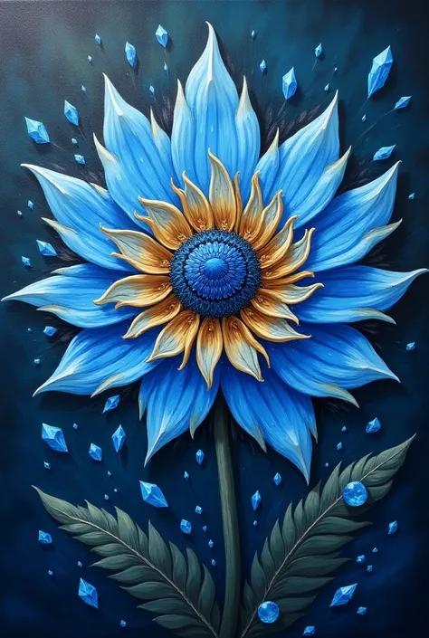 painting of a blue and gold flower with a blue center surrounded by blue crystals, fantasy art, a detailed painting, highly detailed fantasy art, beautiful detailed fantasy, intricate fantasy painting, highly detailed visionary art, visionary art style