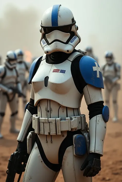 Make me a female medical tropper with a helmet from Star Wars the 501st