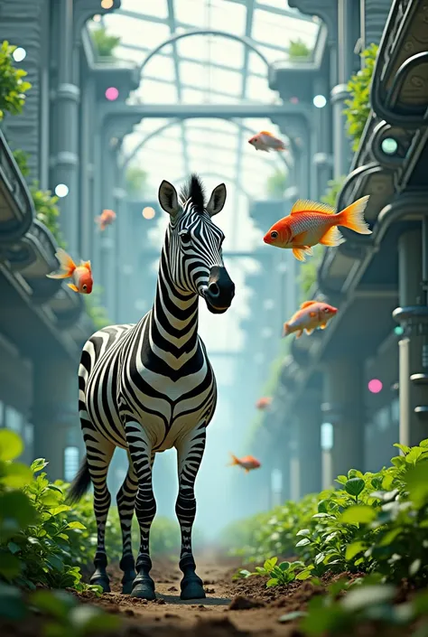 Zebra, fish and hydroponic big farming (animals and vegitible)