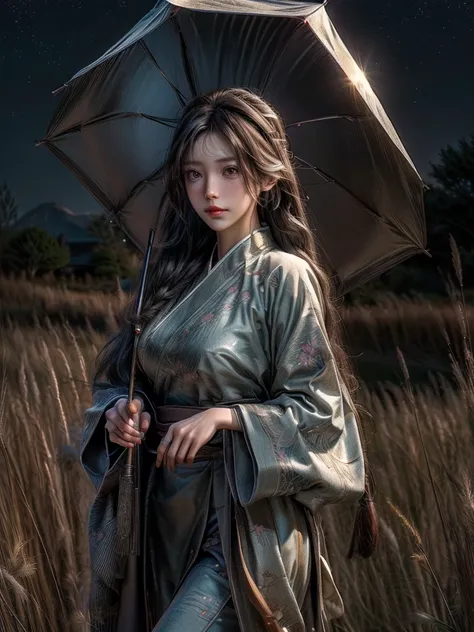 (photo realistic:1.35),  masterpiece, best quality, CG, wallpaper, HDR, high quality, high-definition, extremely detailed, 
(Intricate details), (Subtle details), (Intricate details), 

(A woman standing in a tall field of Japanese silver grass field:1.3),...