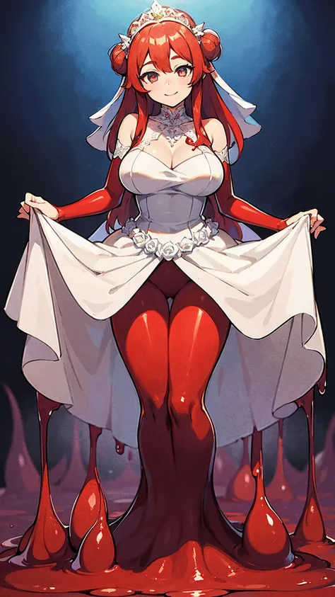 ((masterpiece,best quality,ultra-delicate,Perfect Face,detailed eyes,16k,high resolution,very beautiful girl)),((high viscosity red slime body ,melting legs:1.5,Best Anime)),sharpnes,clear,The Art of Phenomenal Depictions,melting red long hair,(1 girl),lar...