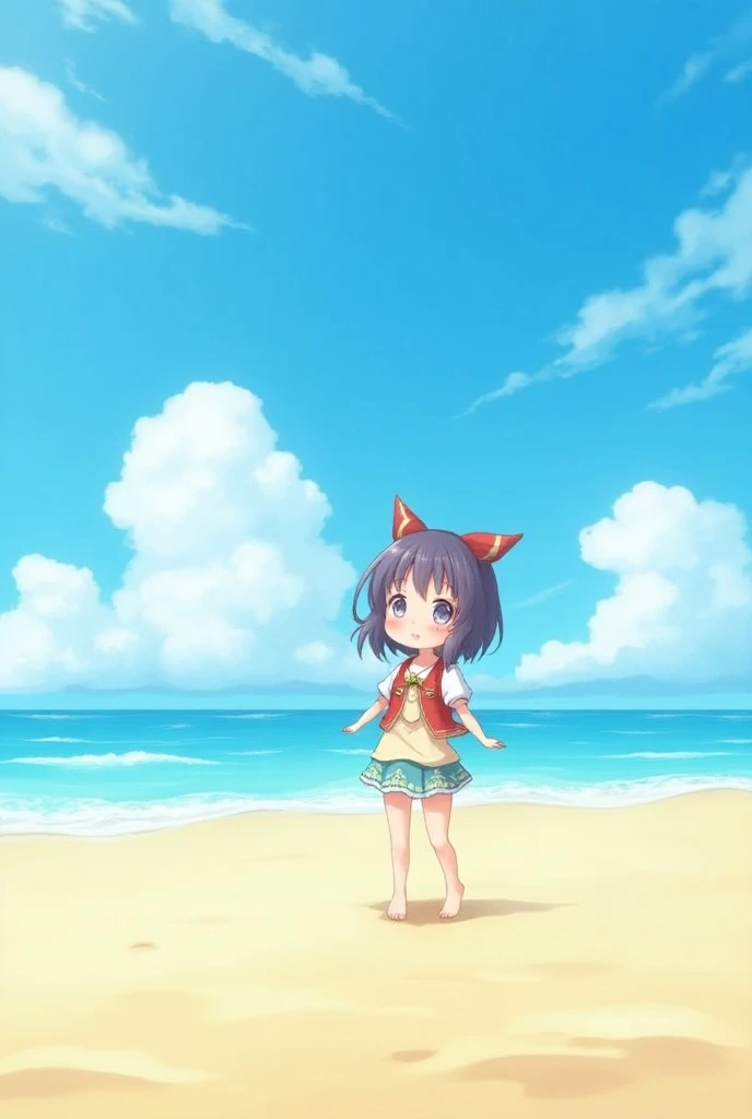 Anime cute girl alone in beach 
