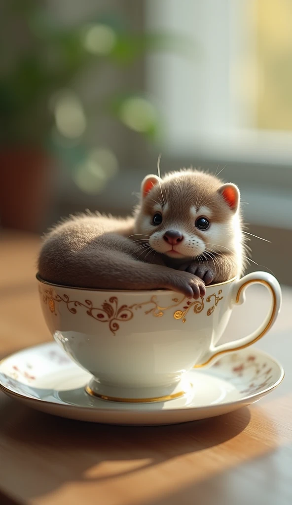 Little otter in a teacup　 real　Genuine