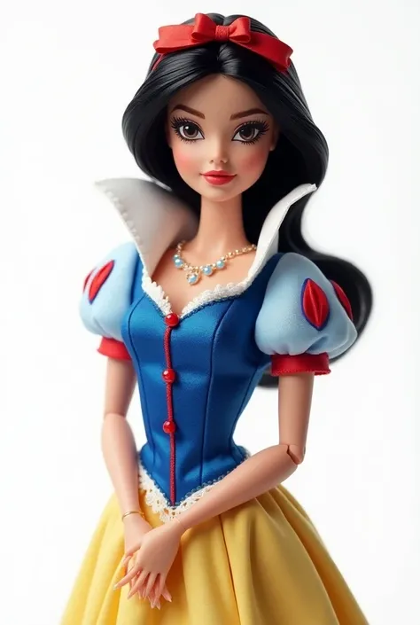 Make an barbie look snow white character full body with white background