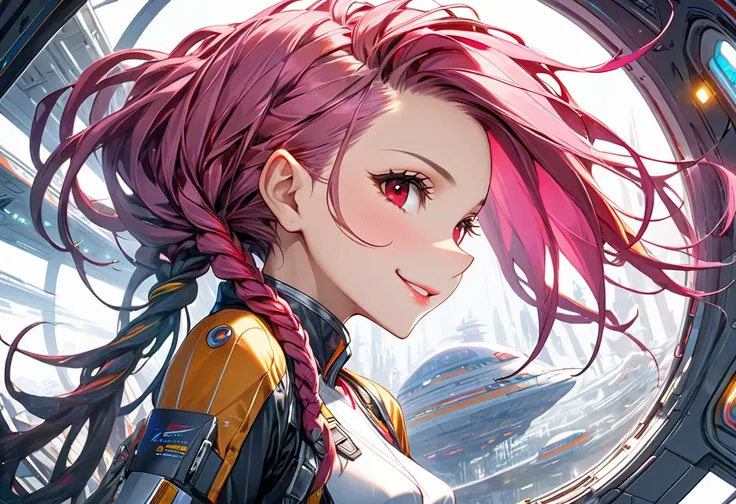 panoramic, (beautiful and delicate), (immensely beautiful illustration), (solo, age 1000, profile:1.3), ((beautiful dreadlocks:1.5)) (beautiful vivid pink hair beauty long hair), (best cool elf, ), (best cool beauty red eyes) (beautiful glossy lip) ((beaut...