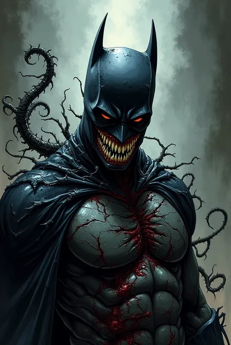 Batman x venom horror comic style portrait
