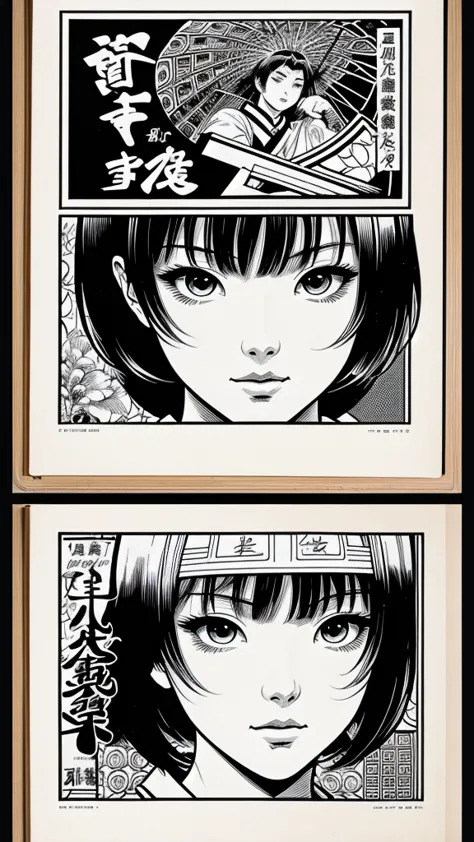 monochrome comics、(masterpiece, best quality:1.2),   chrome comics、japanese manga、draw chinese style comics 、draw in 2 frames