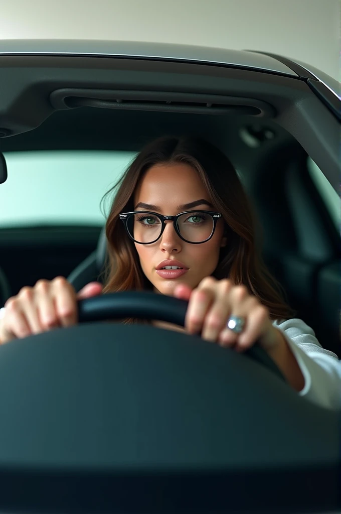 Porsche Panamera girl glasses airbag 