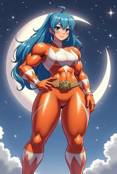 Female power ranger orange and white 
Latex suit, ((chibi)), moon,  ombreiras, cute, stars, ((coxas grossas)), galaxy, ((thicc)),  ((muscle legs)),
 sfw, raios,  anime style, ((large hips)), 
((Muscle)),  ((large feet)),  blue hair, 3d style, big butt, (( ...