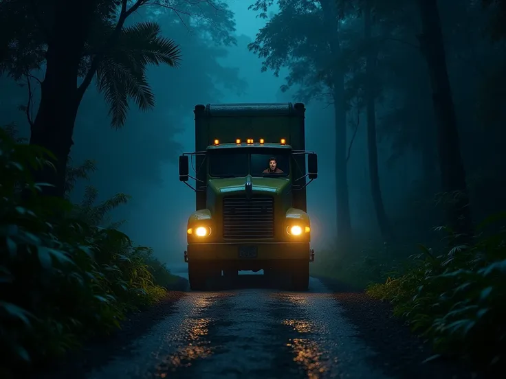 Raat ka andhera aur truck ek jungle mein - truck driver akela aur rasta bhatakta hua.