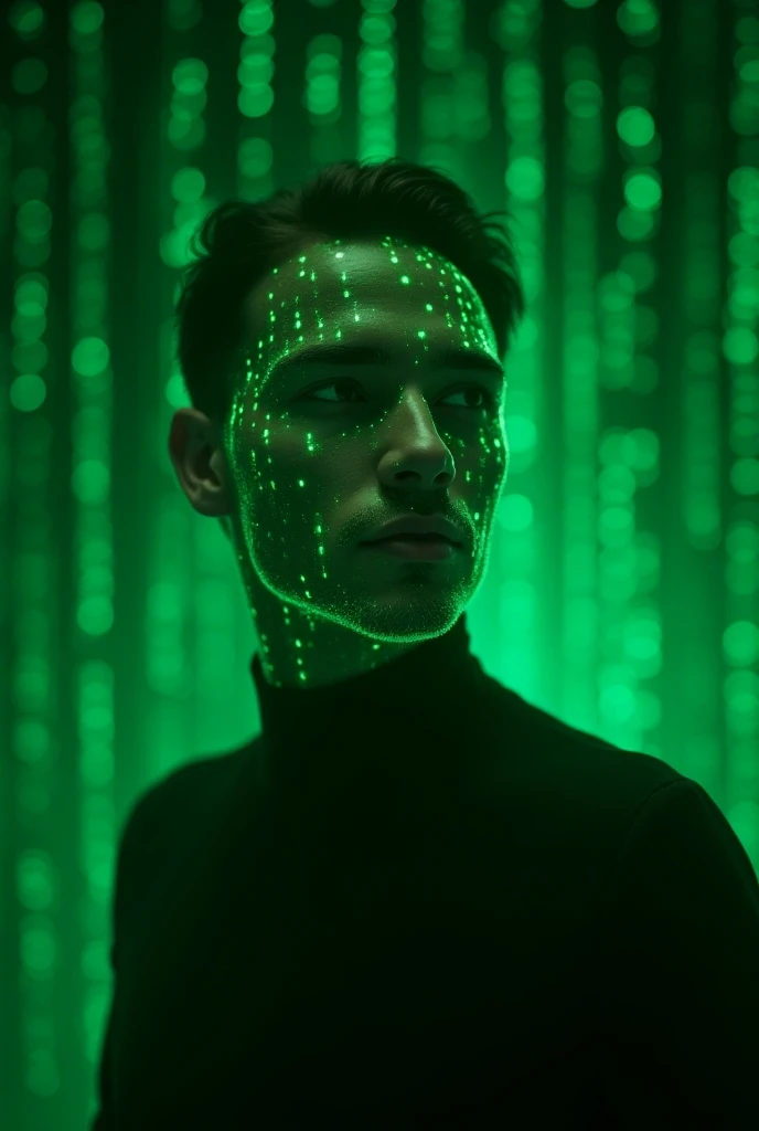 A hacker-like theme with green matrix code flowing across the background but presented in an uplifting, motivational tone