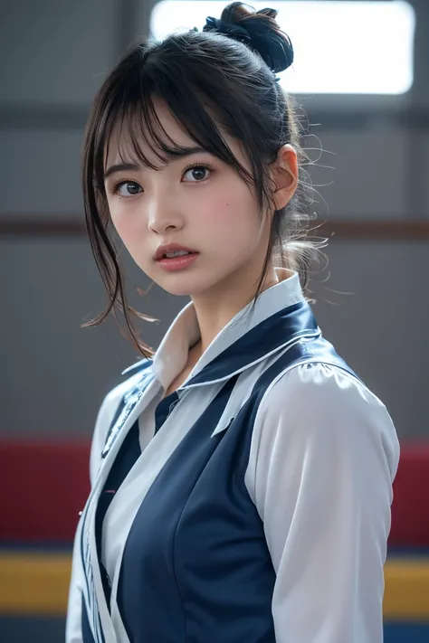 (8k, RAW Photos,Best Quality,  High Resolution :1.1), ( super real:1.4),(Realistic, Realistic:1.3),Japanese Beauty、Rhythmic Gymnastics Club、 rhythmic gymnastics uniform、(( upper body:1.3))