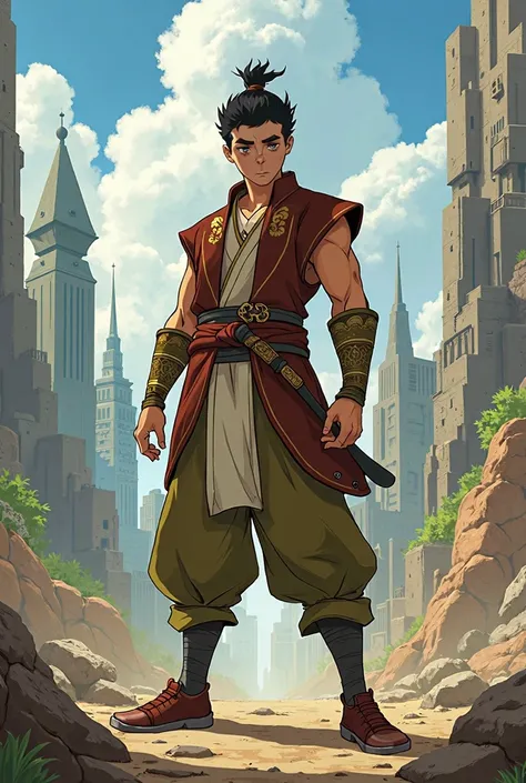   Make an image in the avatar style The Legend of Aang,  of a young Earth Lord  , with modern clothes from the Kingdom of the Earth