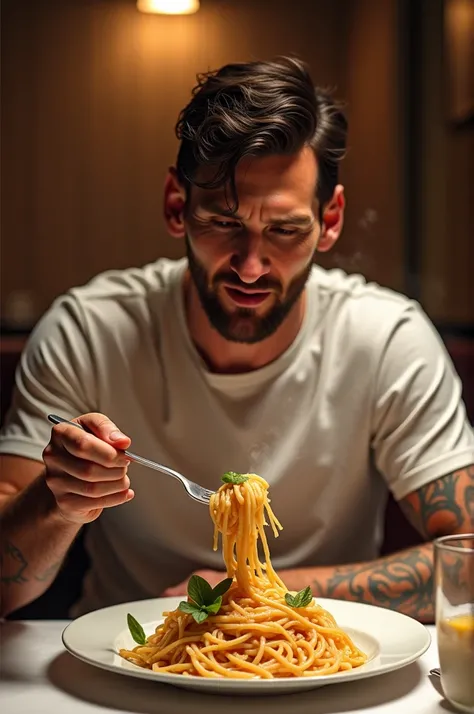 Messi eats pasta