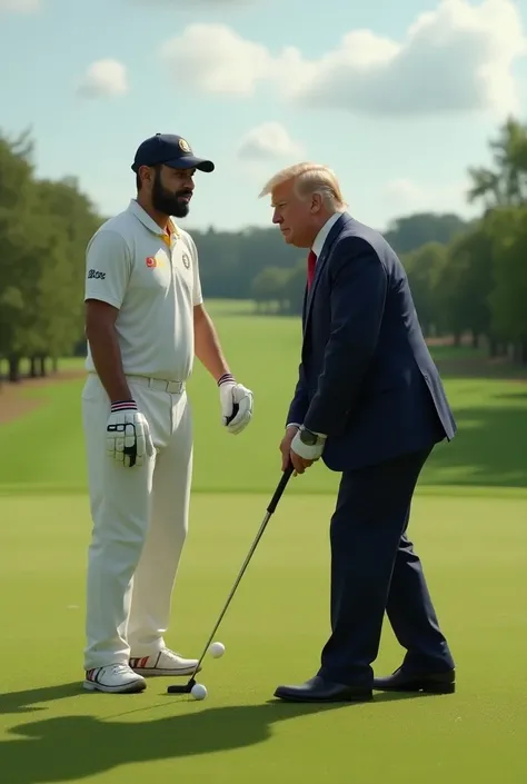 Create a hilarious meme using the provided image of MS Dhoni and Donald Trump on the golf course.

Your meme should be witty and relatable