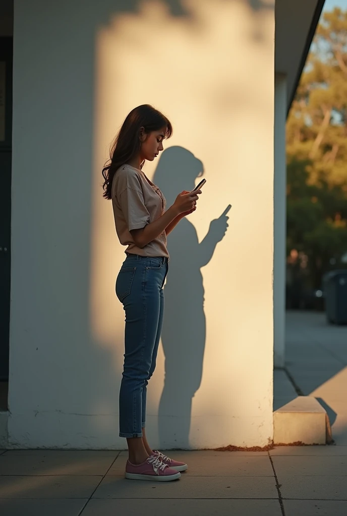 Realistic photo of a teenage girls shadow taking with her phone