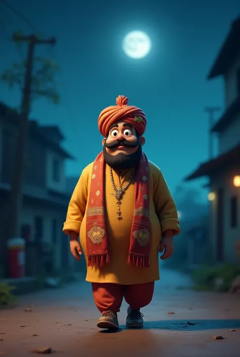 پA Punjabi man was passing by in the middle of the night and he was thinking about something
 3D cartoon 