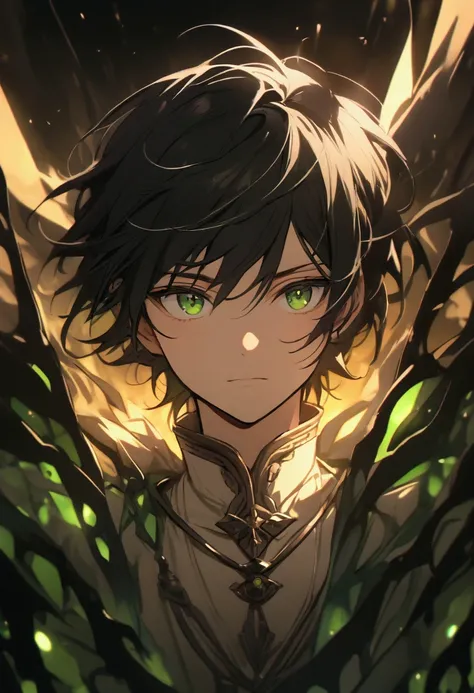  boy with black hair and green eyes