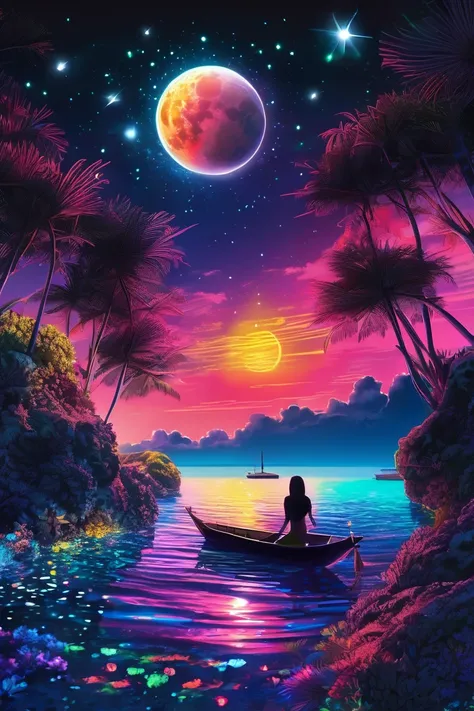 Creating a beautiful view of a colorful world, the light of the moon that night, illuminating the surface of the water was truly amazing alsowith many bright stars and planets visible in the sky. A view under the ocean with clear water where you can see in...