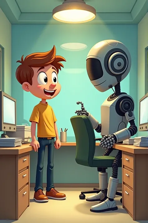 "Bob vs. The Office AI"

"Bob, the laziest office worker, accidentally activates the company’s AI robot, who now thinks he’s the boss! Together, they face everyday office battles — from printer jams to coffee machine disasters, and a showdown with Janice f...