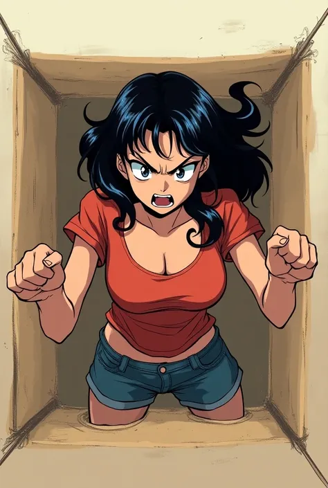 Woman box as clothes  anime  angry 