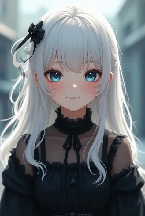 (sharp focus)、(crisp 
quality)1 cute girl,White Hair、Shiny hair quality,standing,big eyes,double eyelid,smiling,looking at viewer,having flowers,masterpiece, extremely fine and beautiful,highly detailed,gothic lolita,{shiny}, {clothes reflecting light}, {l...