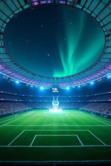 Aurora Stellar" Stadium:

Exterior Structure: The stadiums facade would be made of LED screens displaying dynamic images of lights and colors, creating an impressive visual effect. During the day, the screen serves as a mural with vibrant images of local c...