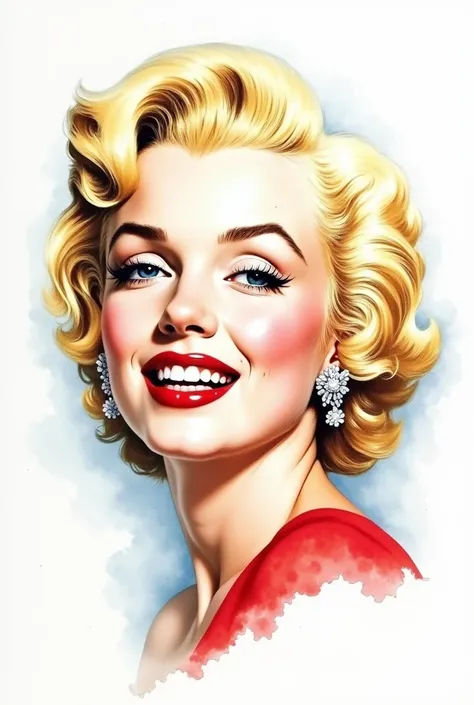 minimalist, 1950s Watercolor, Pen and Ink, a 25 years old Marilyn Monroe in retro fashion, pin-up style, close-up, face shot
, depiction of rural life, light gray and light brown and red and white and blue, in the style of classical American, mottled, play...